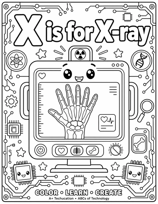X is for X-ray circuit-board technology coloring page
